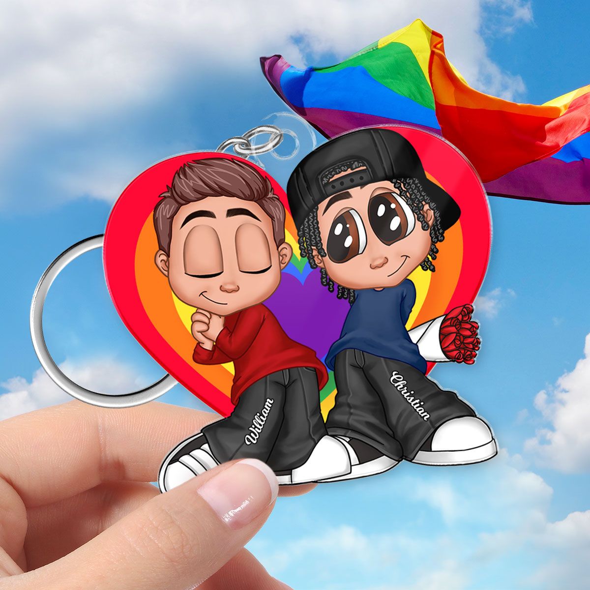 LGBT Y2K Couple Heart Personalized Acrylic Keychain, Pride Month Gift For Couple, For Him, For Her