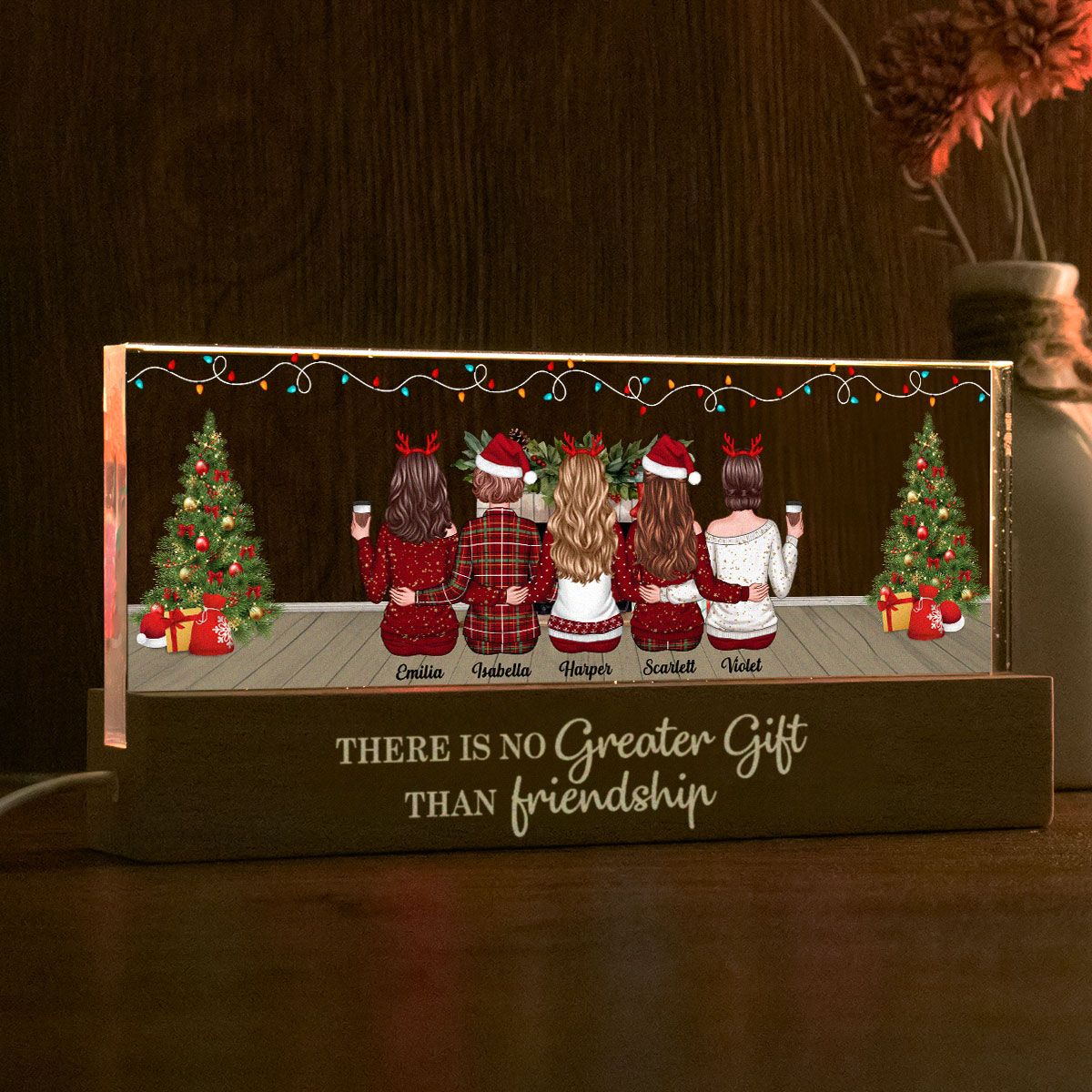 Friendship Is The Greatest Gift Personalized Acrylic Block LED Night Light, Christmas Decoration