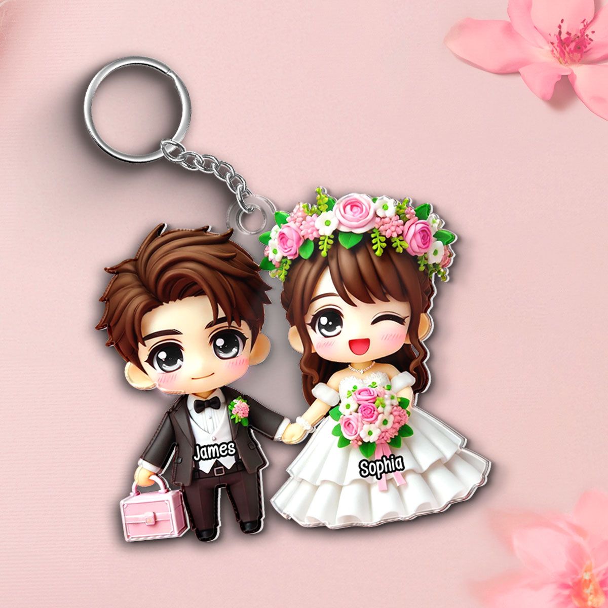 Wedding Cartoon Chibi Couple Personalized Acrylic Keychain, Gift for him, Gift for her