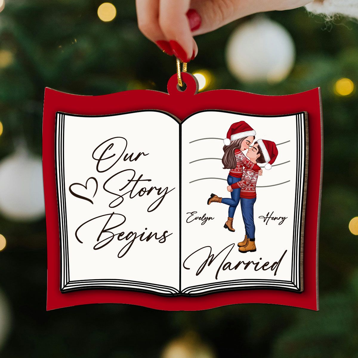 Our Next Chapter Married Storybook Couple Personalized 2-Layer Wooden Ornament, Christmas Gift For Married, Newlywed, Engaged Couple