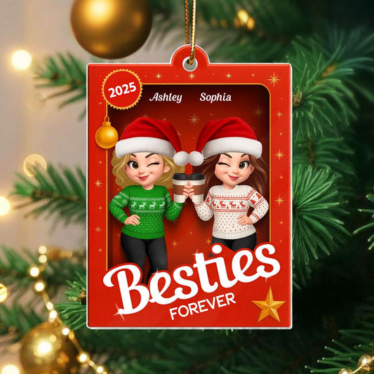 Besties Sisters 3D Effect Holiday Toy Box Personalized Acrylic Ornament, Christmas Gift for Besties, Best Friends