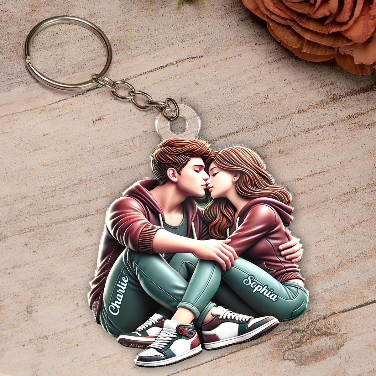 Couple Sitting Kissing Personalized Acrylic Keychain, Heartfelt Gift For Couple, For Him, For Her, Boyfriend, Girlfriend, Husband, Wife