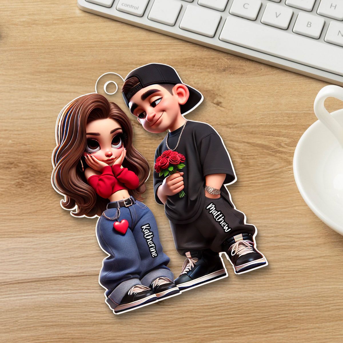 Y2K Couple Personalized Acrylic Car Hanger, Valentine's Day Gift For Couple, For Him, For Her