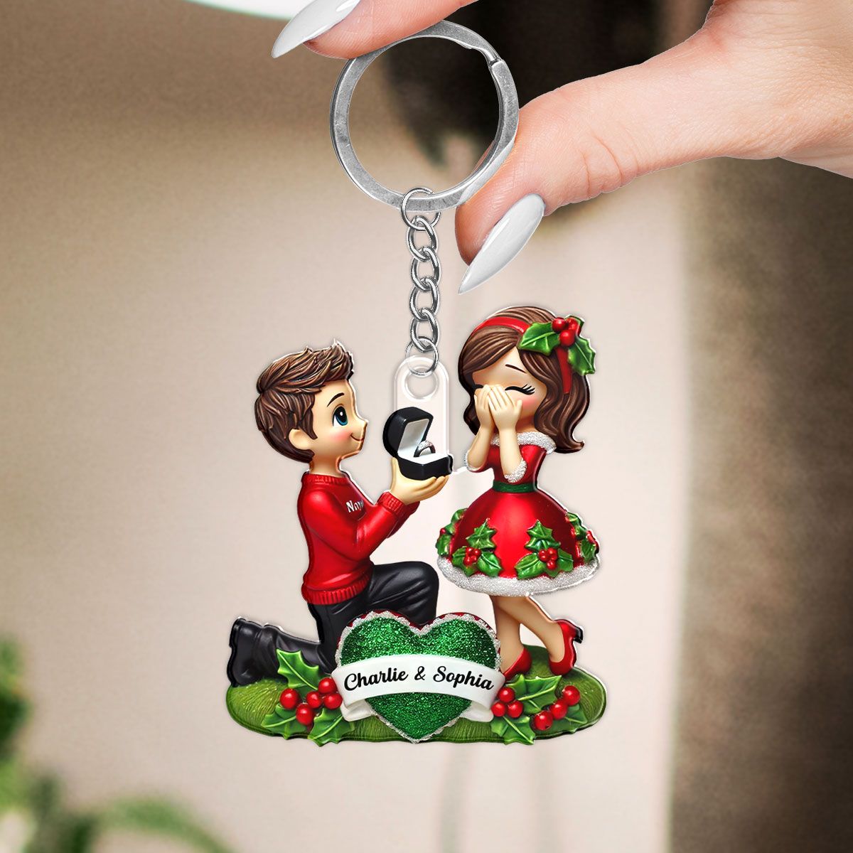 Marriage Proposal Keychain, Personalized Newly Engaged Couple Gift, She Said Yes!