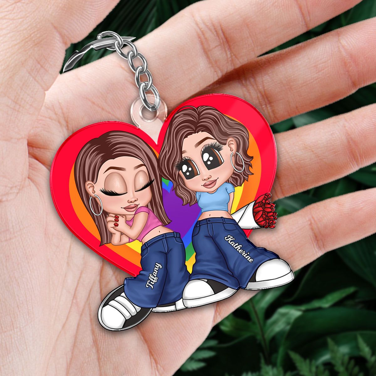 LGBT Y2K Couple Heart Personalized Acrylic Keychain, Pride Month Gift For Couple, For Him, For Her