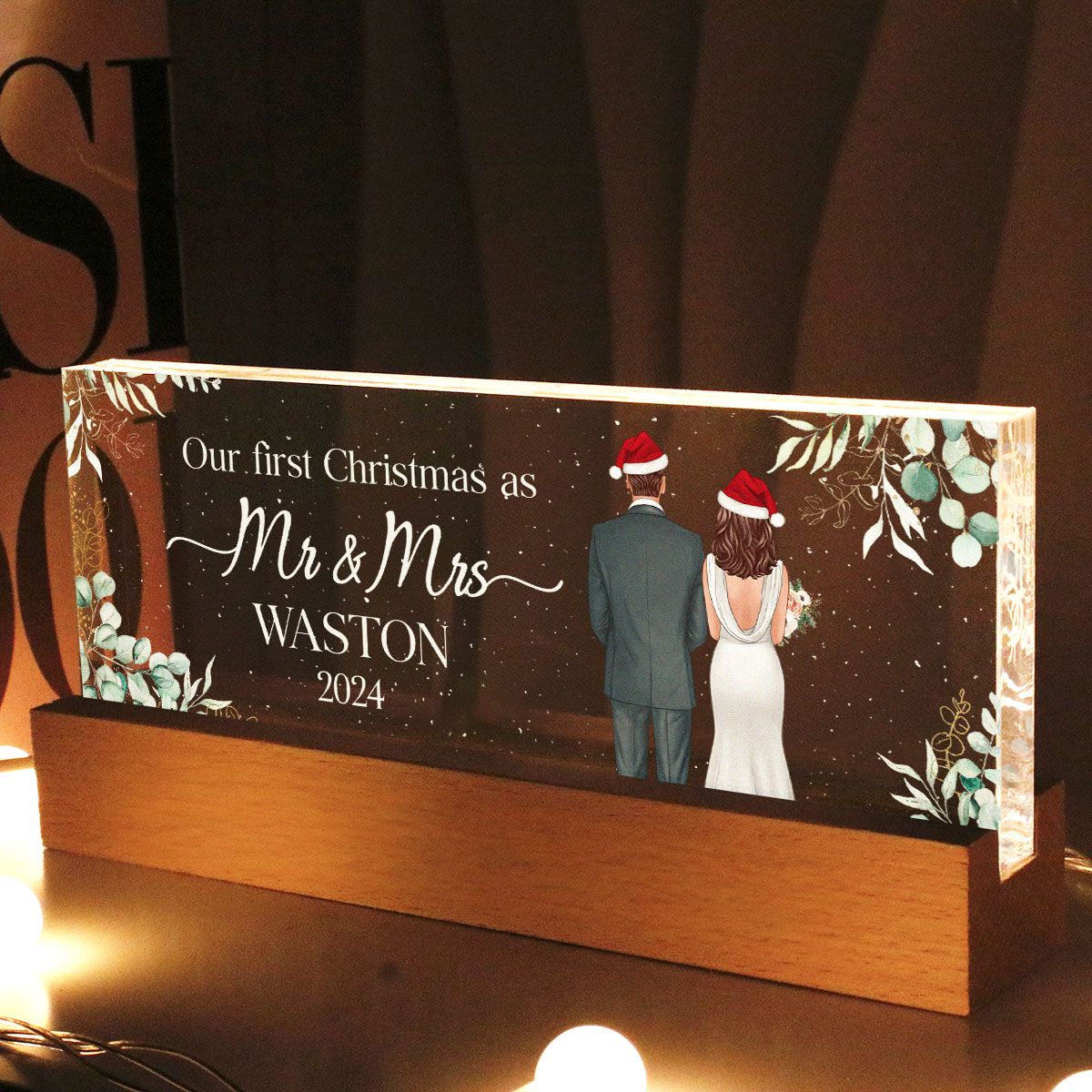 First Christmas As Mr Mrs Personalized Acrylic Block LED Night Light