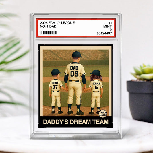 Baseball No. 1 Dad Grandpa Man & Kids Trading Card Style Personalized Acrylic Block Plaque
