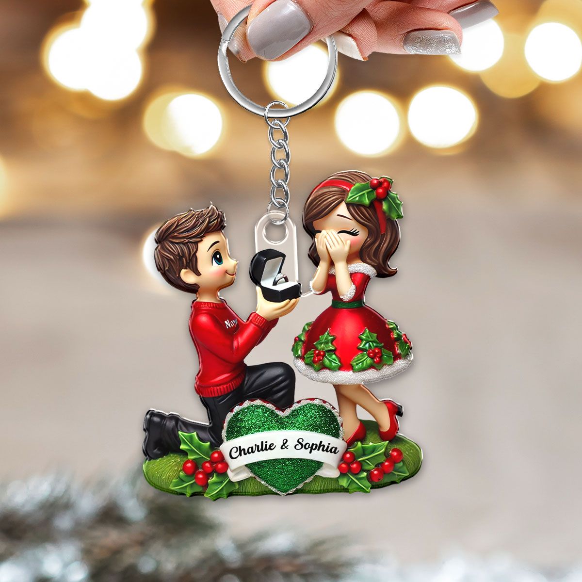 Marriage Proposal Keychain, Personalized Newly Engaged Couple Gift, She Said Yes!