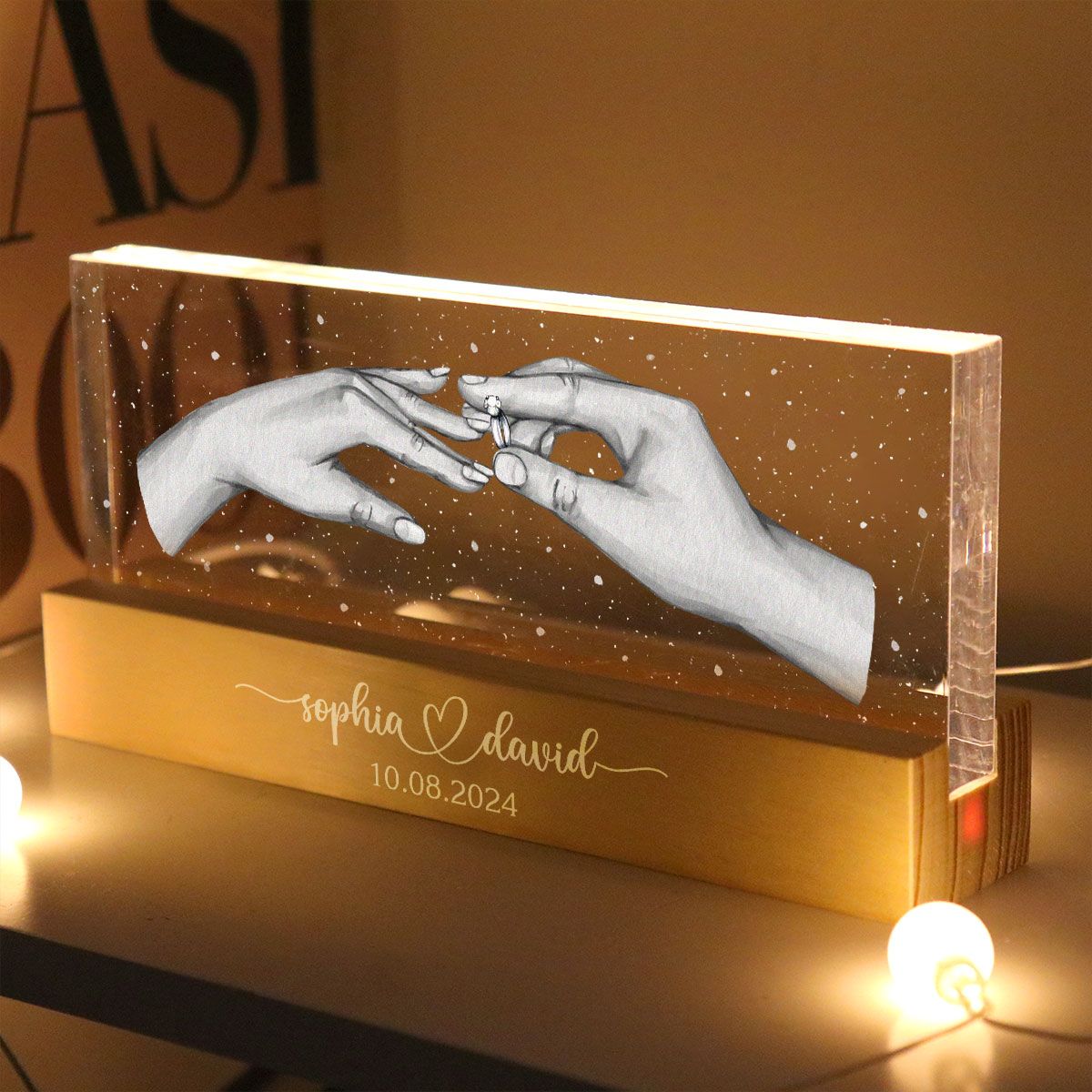 Will You Marry Me? She Said Yes! Personalized Acrylic Block LED Night Light, Marriage Proposal, Newly Engaged Present, Just Engaged Gifts for Couples