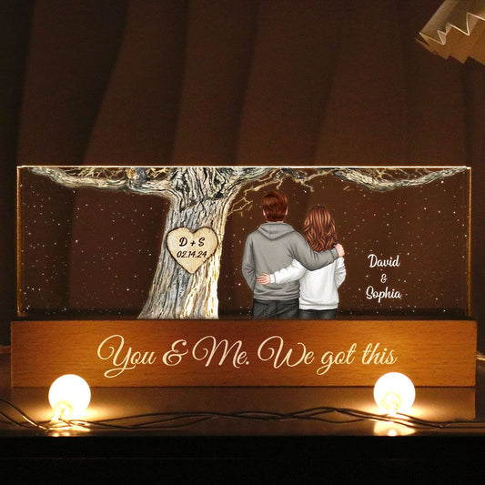 Couple Back View Engraved Tree Personalized Acrylic Block LED Night Light, Valentine's Day Gift, Anniversary Gift for Him for Her