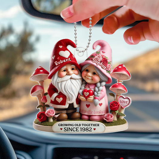 Gnome Mushroom Old Couple Valentine's Day Gift for him, Gift for her, Personalized Acrylic Car Hanger