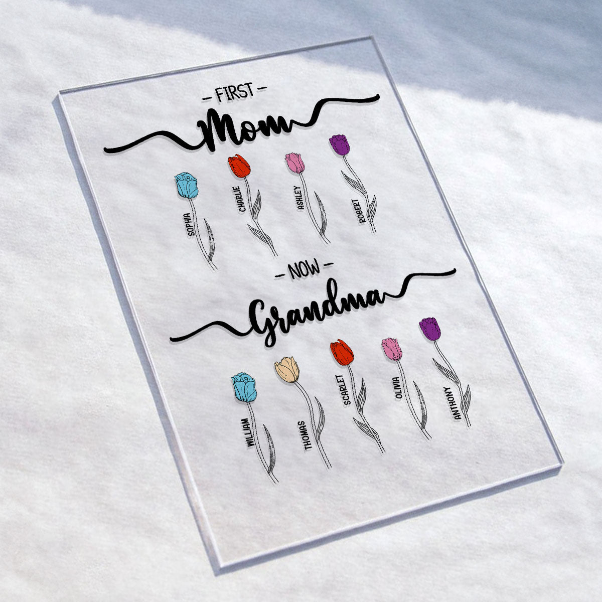 First Mom Now Grandma Tulip Flowers Personalized Acrylic Plaque