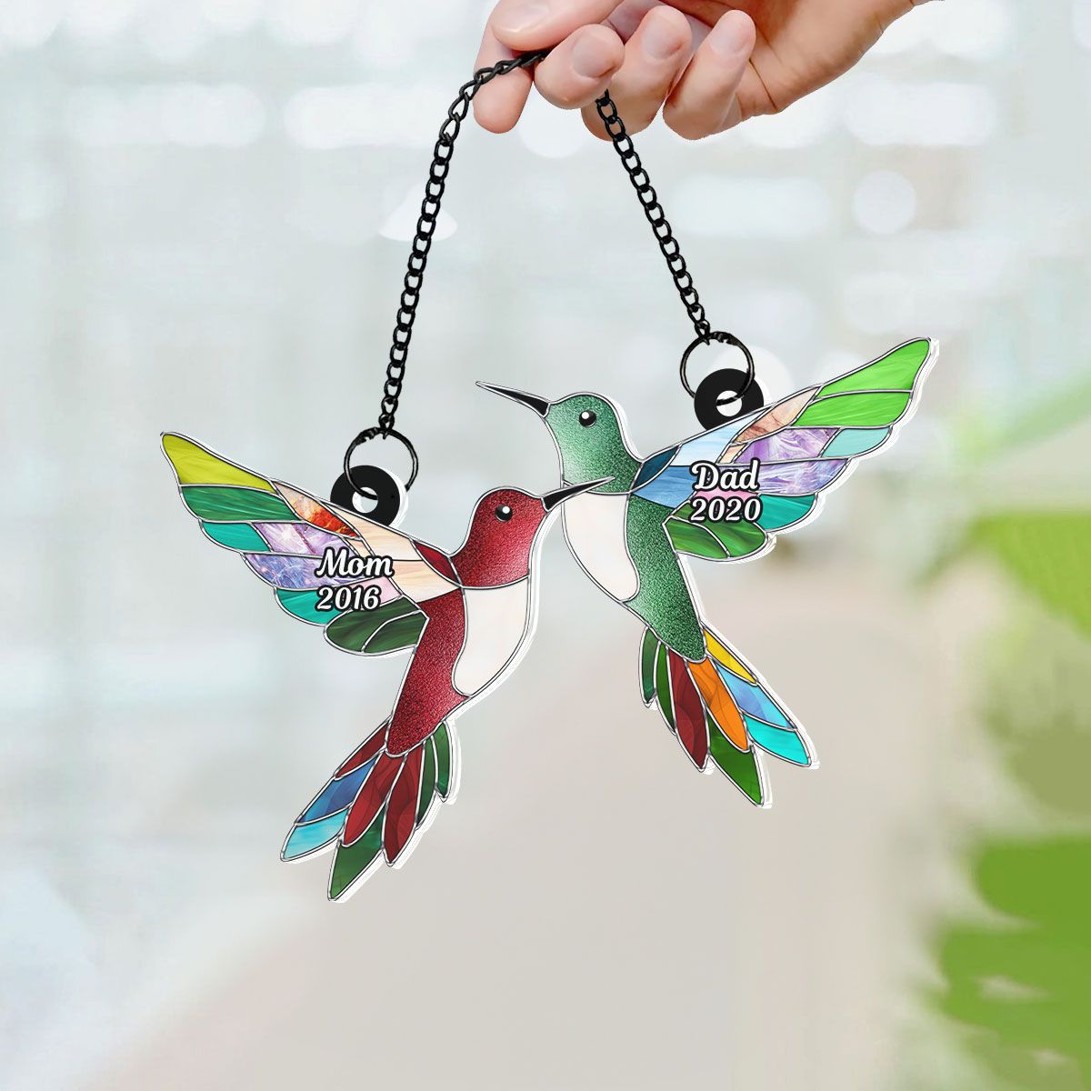 Stained Acrylic Hummingbirds Memorial Personalized Suncatcher