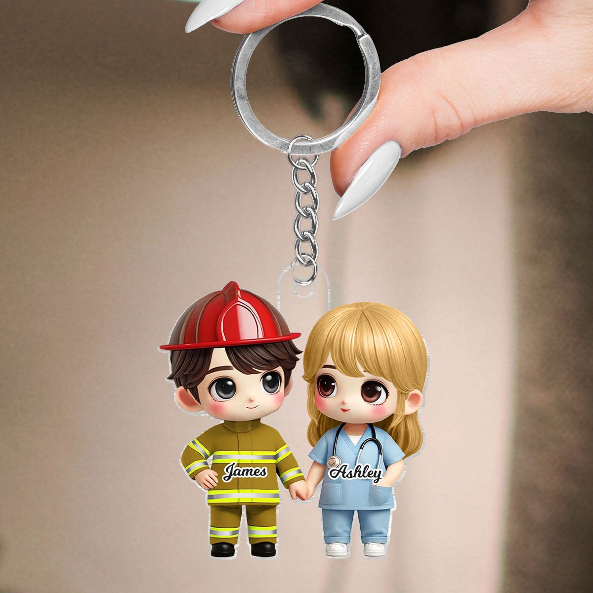 Cute Cartoon Couple Gift by Occupation Gift For Her Gift For Him Personalized Acrylic Keychain, Anniversary Gift For Couple