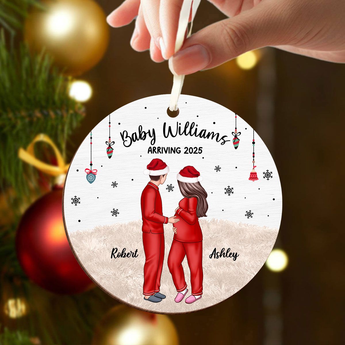 Personalized Pregnancy Ornament, Expecting Family Christmas Personalized Wooden Ornament, New Mom Christmas Gift