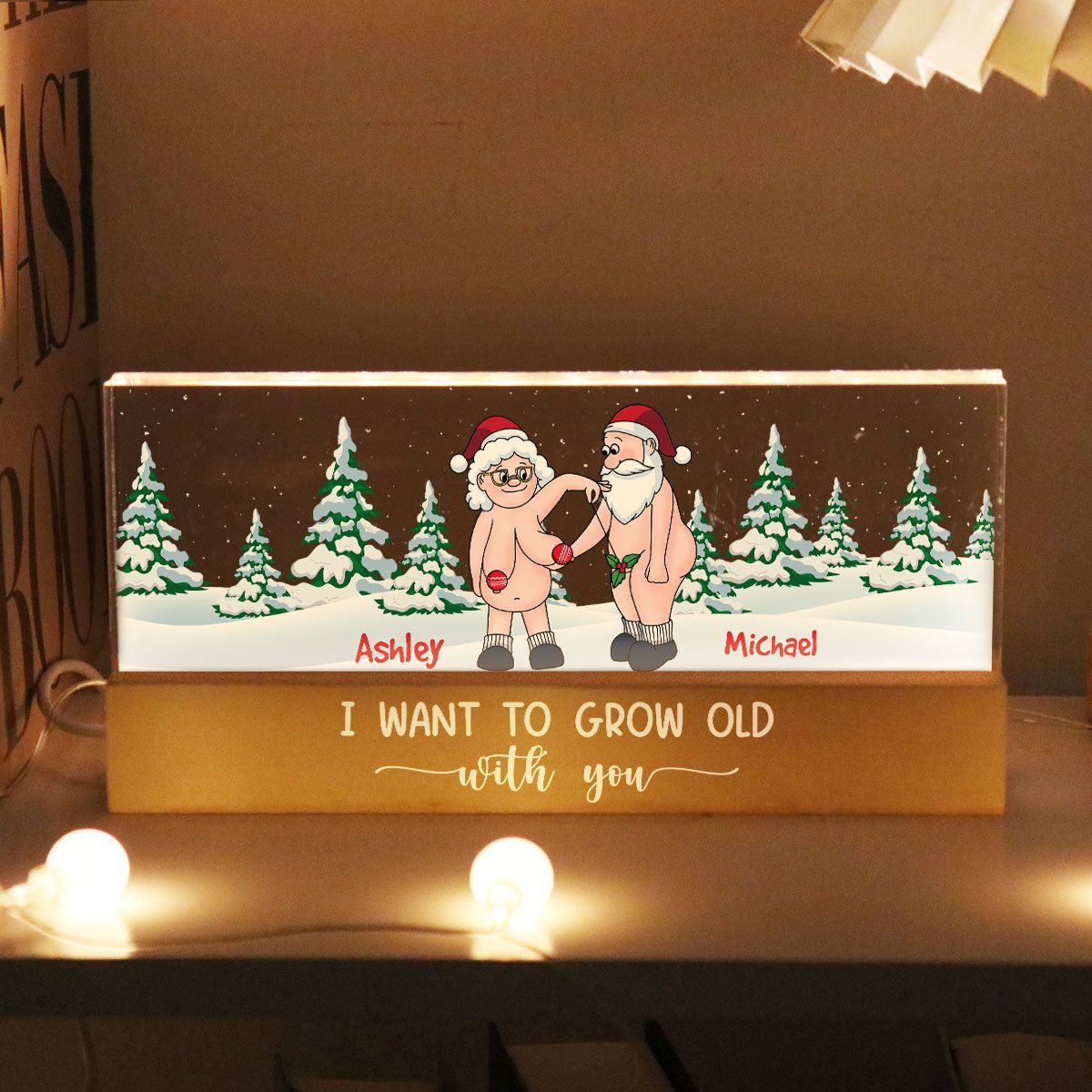 I Want To Grow Old With You Funny Christmas Couple Personalized Acrylic Block LED Night Light