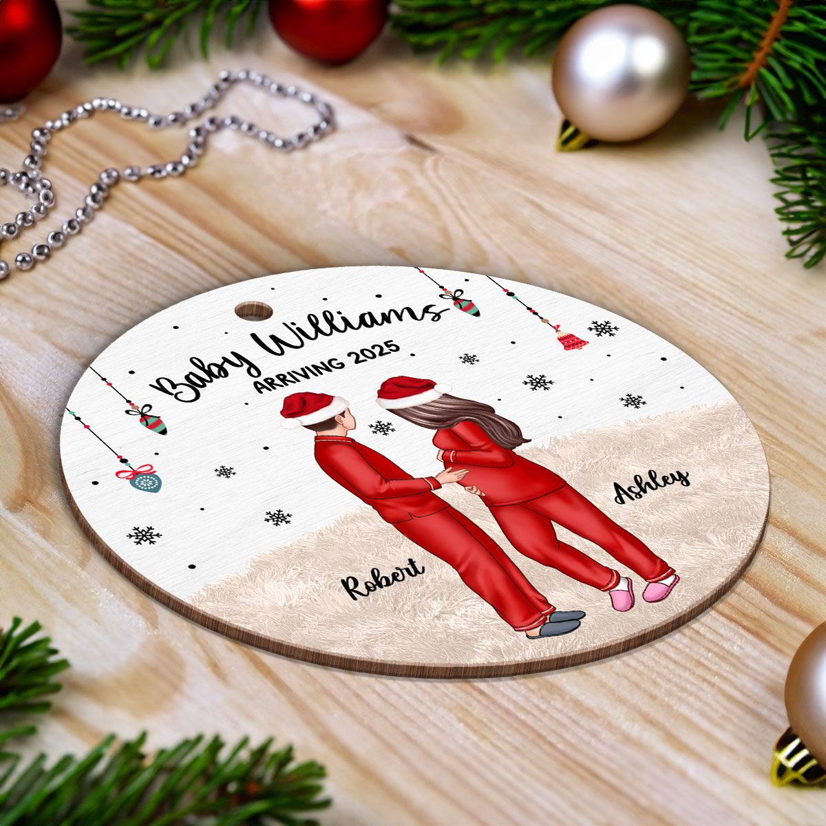 Personalized Pregnancy Ornament, Expecting Family Christmas Personalized Wooden Ornament, New Mom Christmas Gift