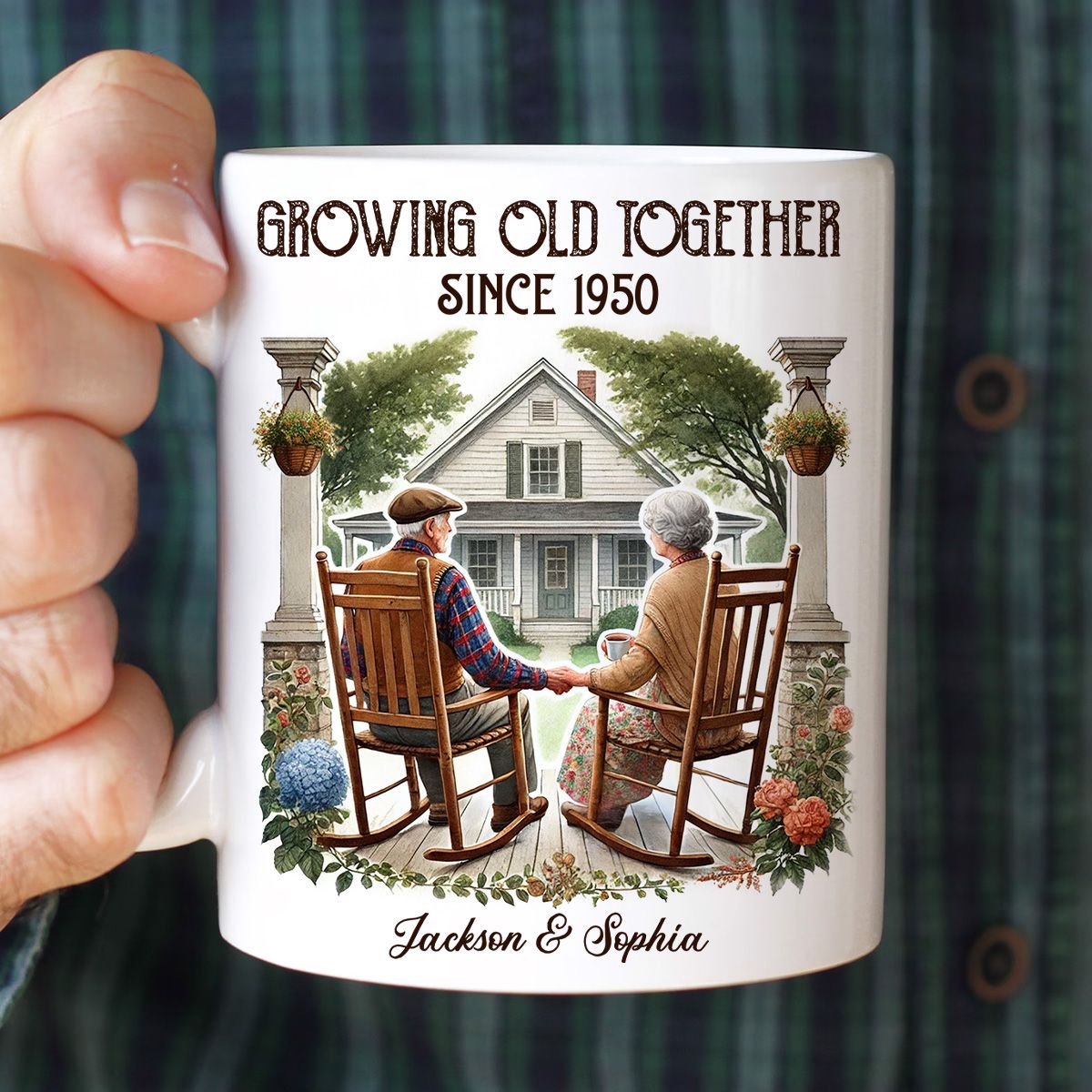 Couple Sitting On The Porch Growing Old Together Since Personalized Mug, Heartfelt Valentine's Day Gift For Couple, For Him, For Her, Husband, Wife