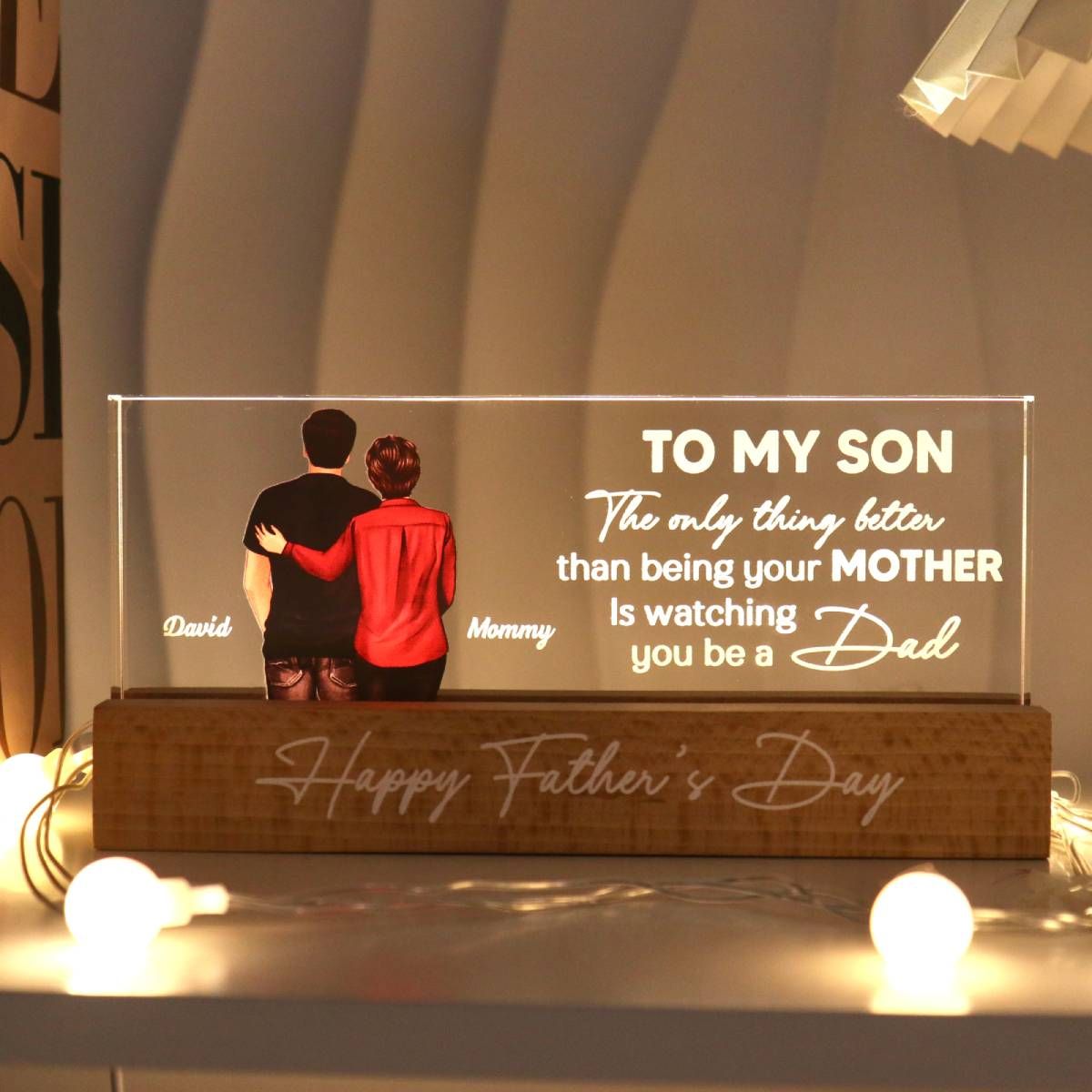 From Mom To Son Personalized LED Night Light, Heartfelt Father's Day Gift For Son