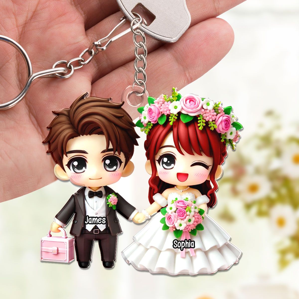 Wedding Cartoon Chibi Couple Personalized Acrylic Keychain, Gift for him, Gift for her