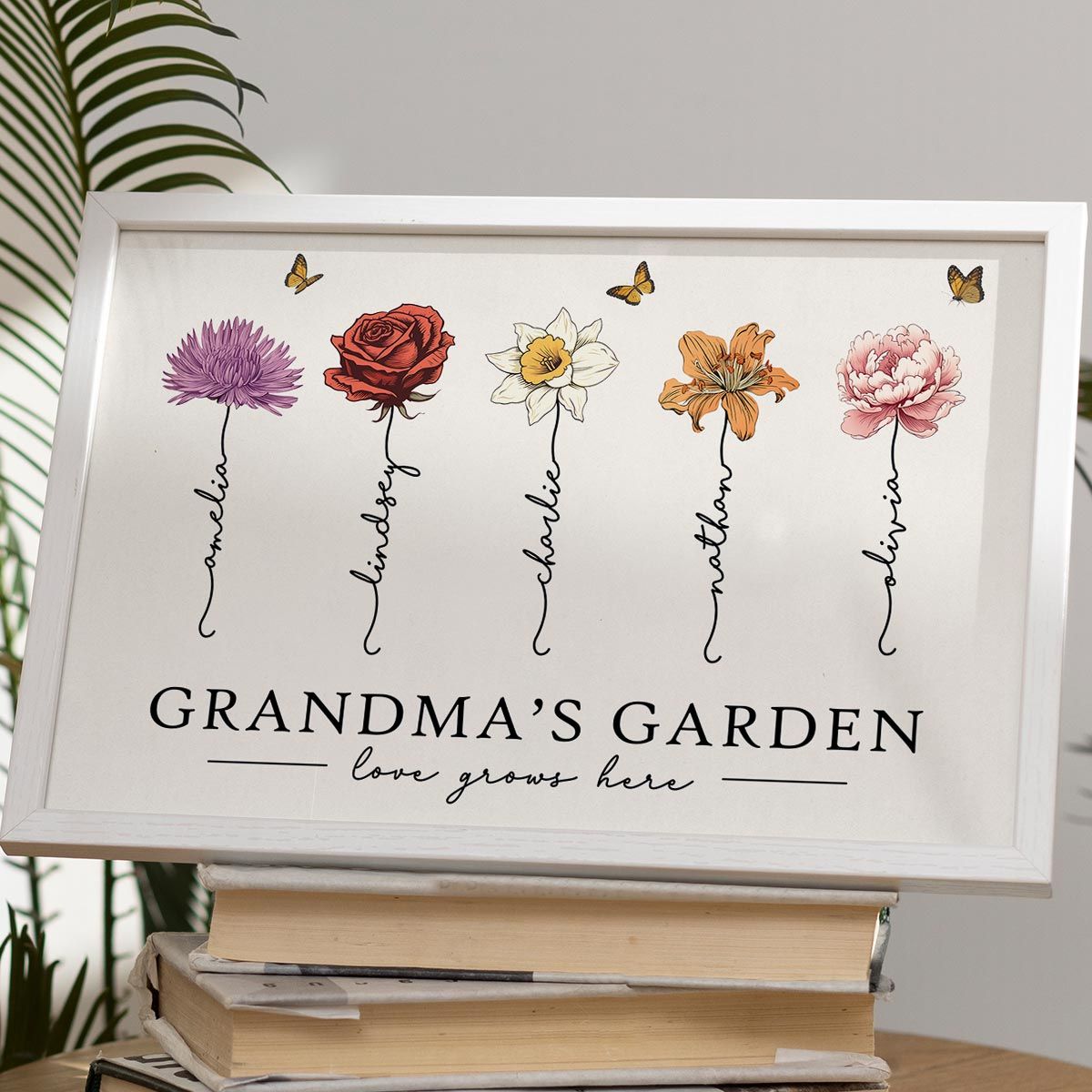 Grandma‘s Garden Love Grows Here Beautiful Birth Month Flower Gift For Grandma Mom Personalized Canvas