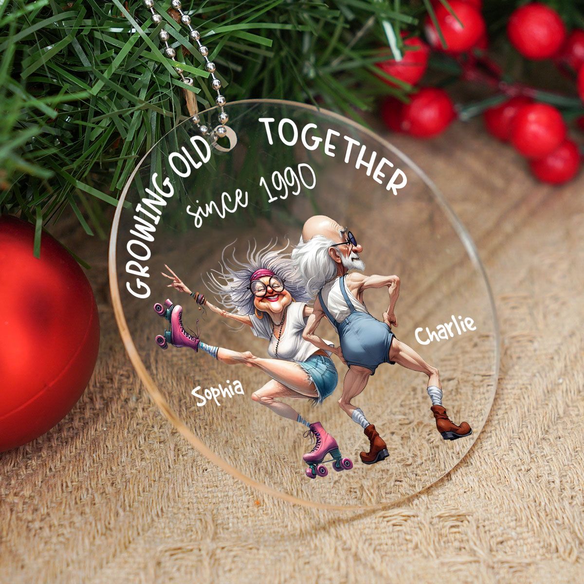 Quirky Funny Old Couple Elderly People Personalized Acrylic Ornament, Christmas Gift