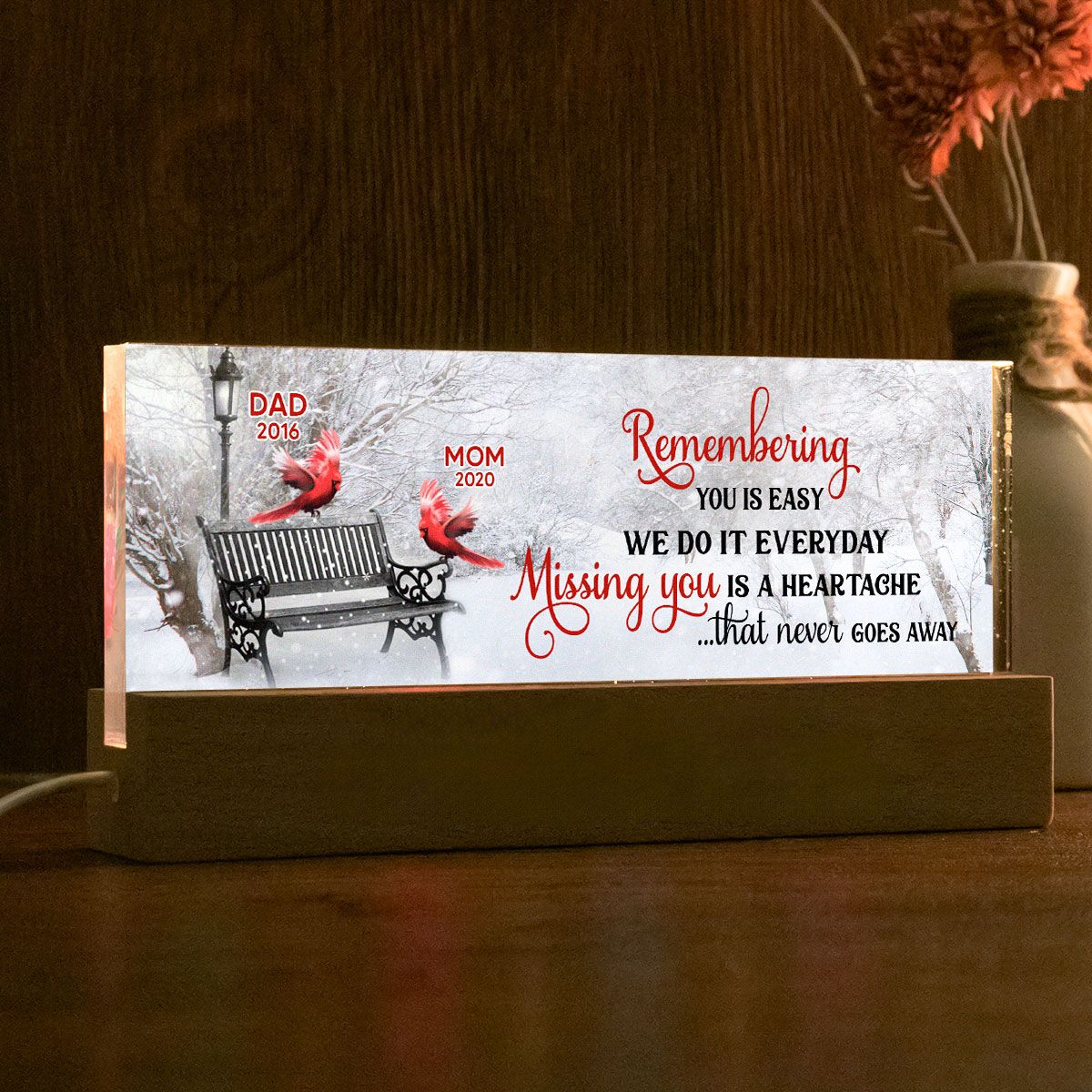 Remembering You Is Easy Missing You Is A Heartache Memorial Personalized LED Night Light, Christmas Sympathy Gift