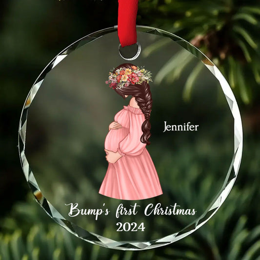 Pregnant Mom Baby Bump's First Christmas, Expecting Mother, Baby Shower, Personalized Glass Ornament