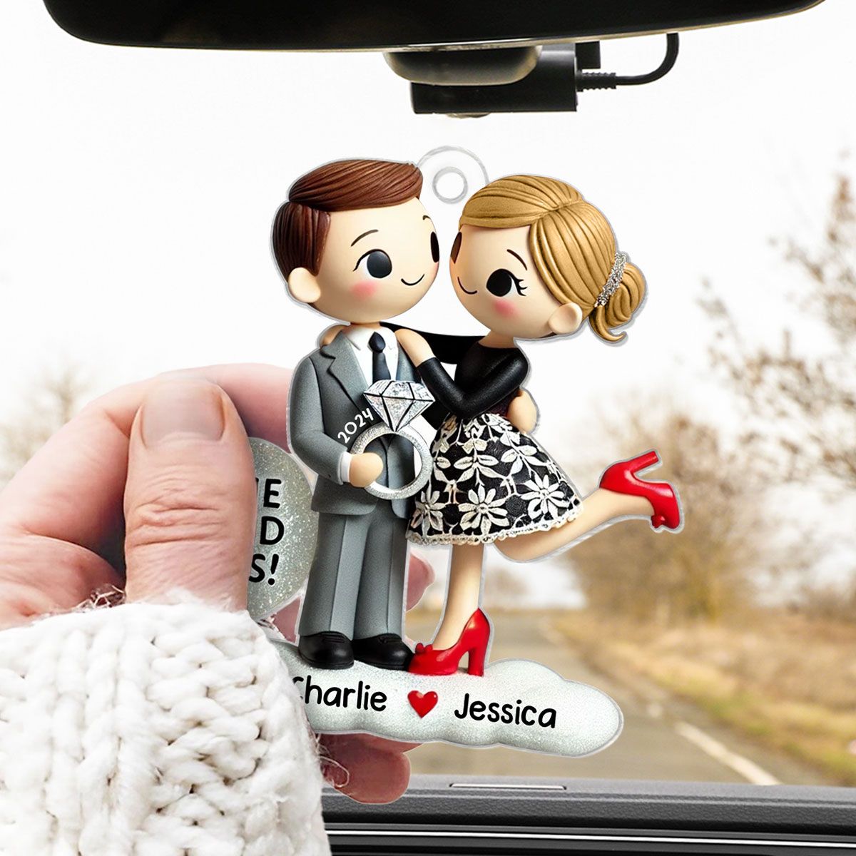 Couple Engagement Ornament She Said Yes, Personalized Acrylic Car Hanger Ornament, Valentine's Day Gift for him, Gift for her