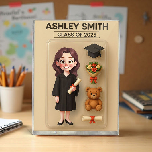 3D Effect Cartoon Funny Style Graduate Action Figure Pack Packaging Personalized Rectangle Acrylic Block Plaque