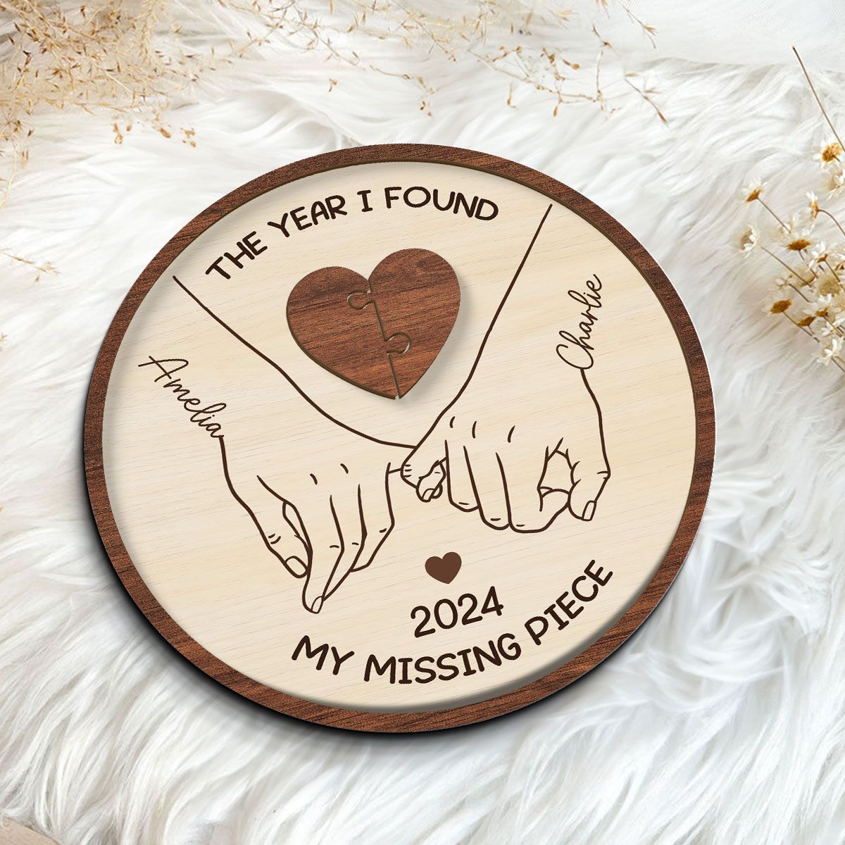 Personalized Couple Pinky Promise Hands 2-Layer Wooden Plaque, You're My Missing Piece, Valentine's Day gift, Anniversary gift for Couples