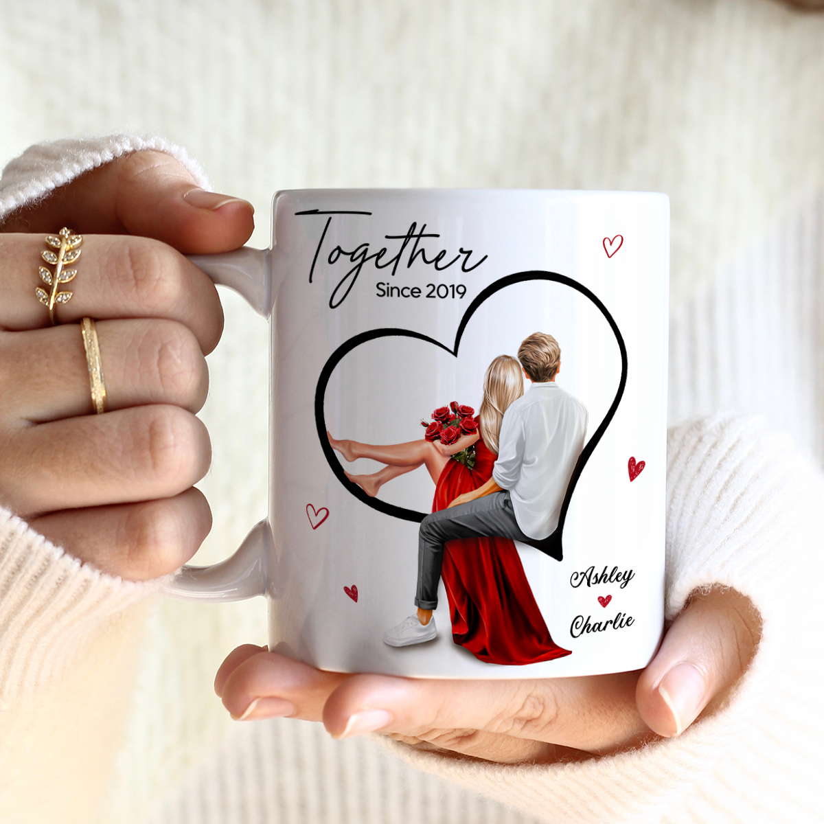 Couple Sitting On Heart Personalized Mug, Valentine's Day Gift, Anniversary Gift for Couples