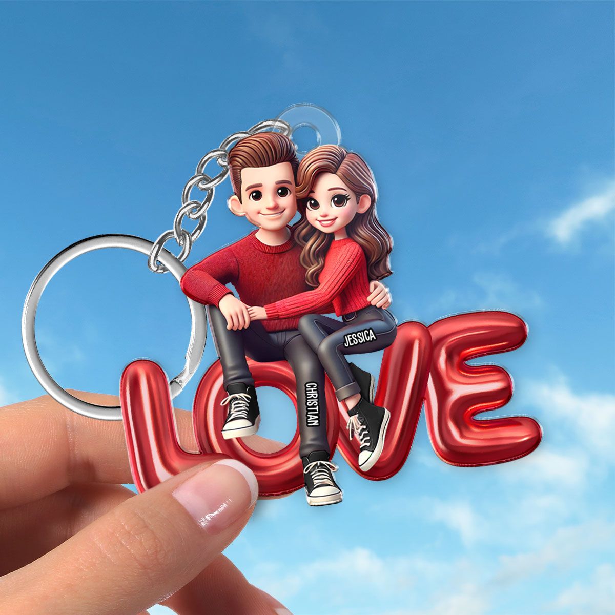 Couple Sitting On LOVE Personalized Acrylic Keychain, Valentine's Day gift, Anniversary Gift for Couples