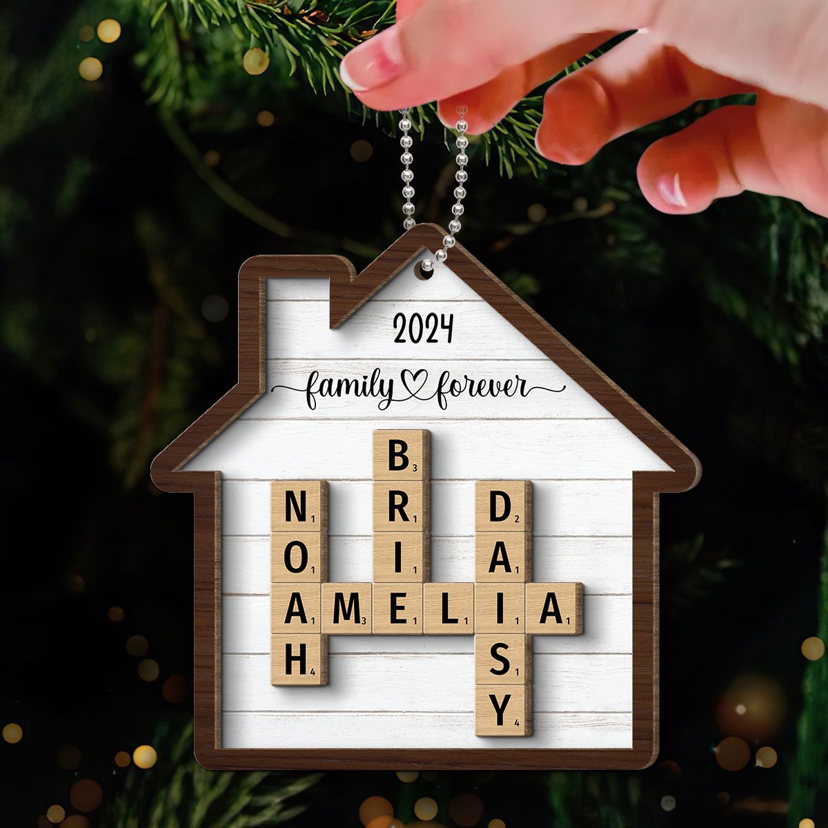 Family Crossword Puzzle Art Personalized House Shaped 2-Layer Wooden Ornament