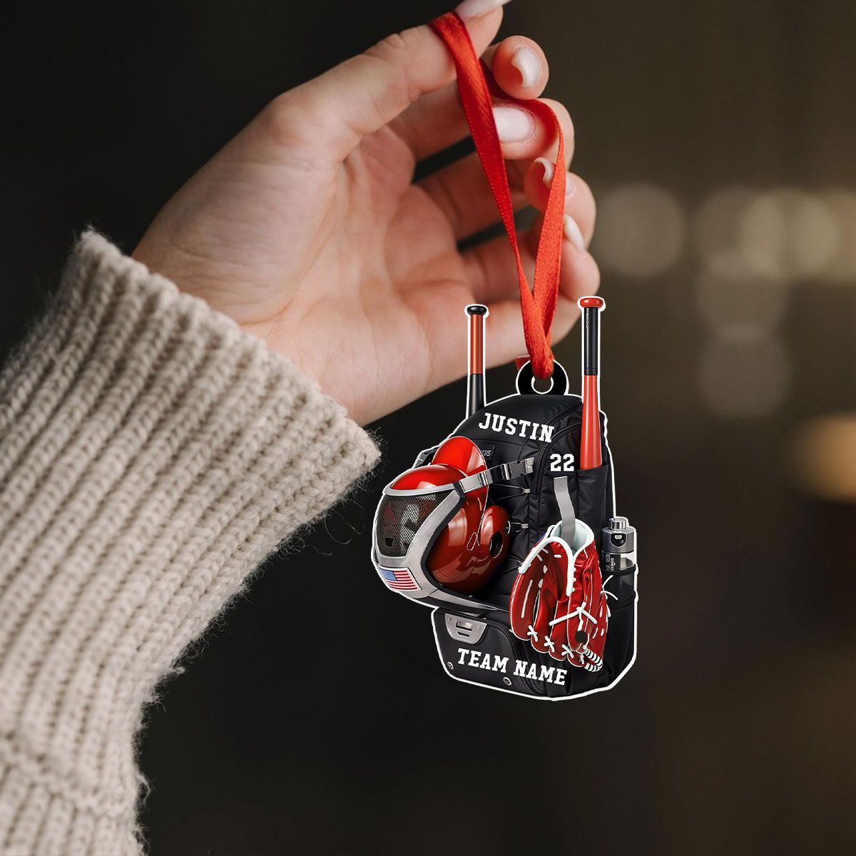 Personalized Baseball Softball Bag Personalized Acrylic Christmas Ornament, Baseball Player Name and Number, Custom Baseball Team Gifts