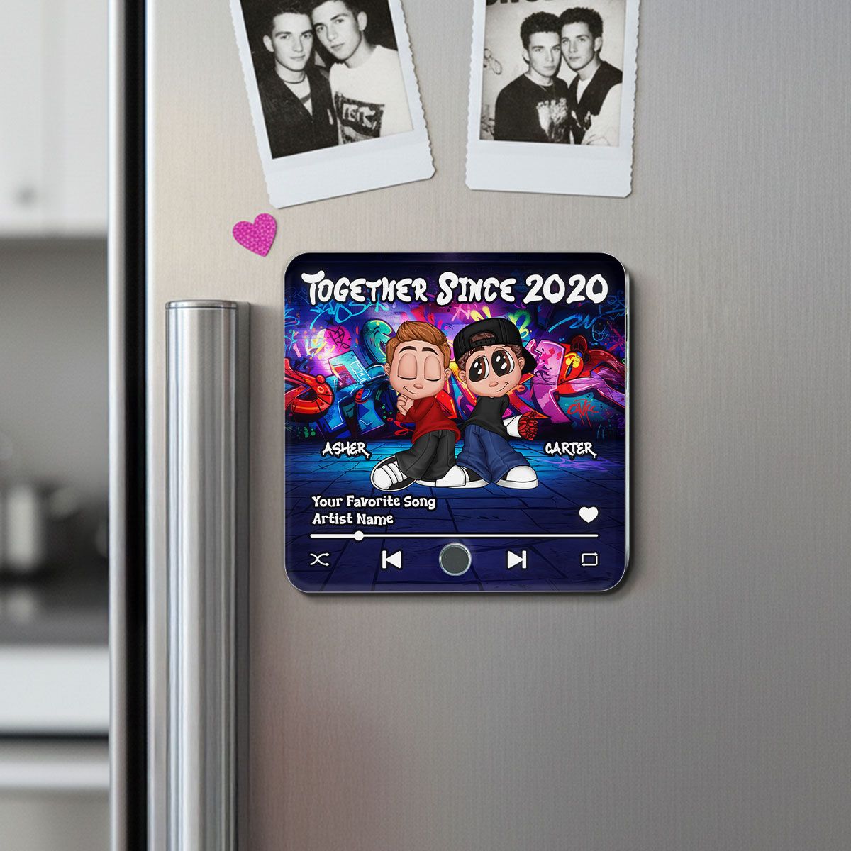 Y2K Couple Graffiti Background - Personalized Music Fridge Magnet - Valentine's Day Gift For Him, Gift For Her