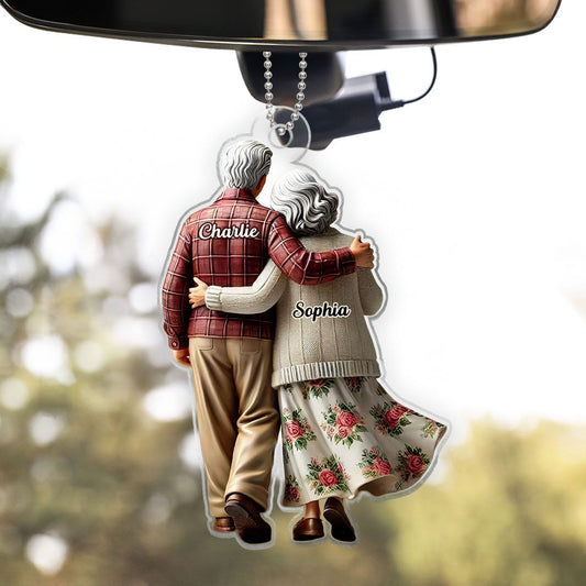 Old Couple Walking Together Personalized Car Hanger Ornament, Heartfelt Gift For Couple, For Him, For Her, Husband, Wife