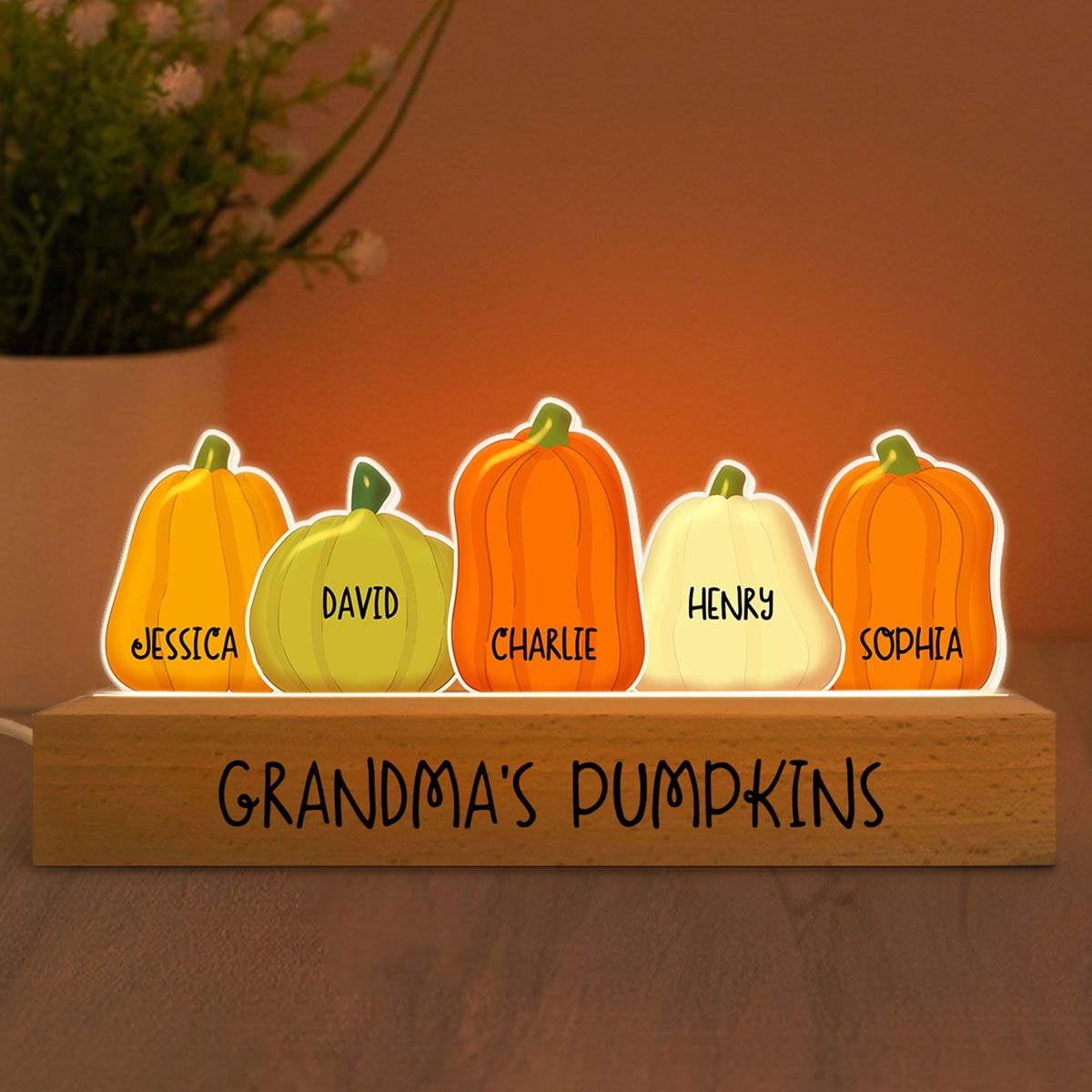 Grandma Pumpkins Personalized Acrylic Block LED Light, Fall Season Decor