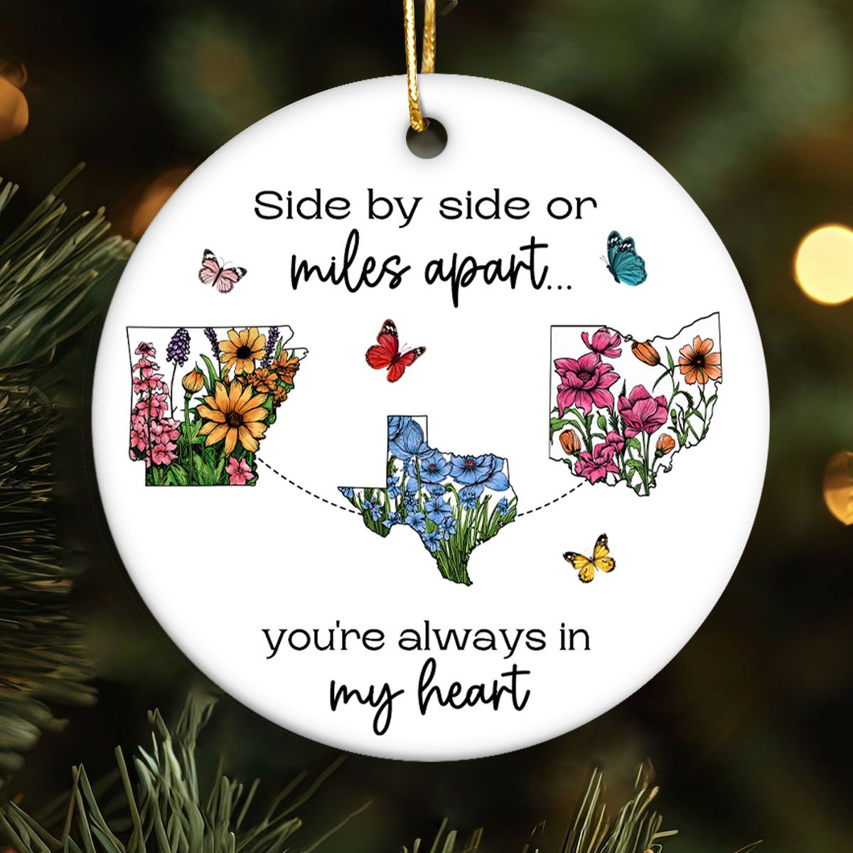 Miles Don't Matter Beautiful Wildflower State Map Long Distance Personalized Ceramic Ornament