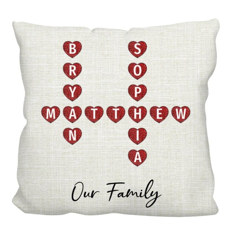 Our Family Unique Names Interwoven Crossword Puzzle Home Decor Personalized Pillow