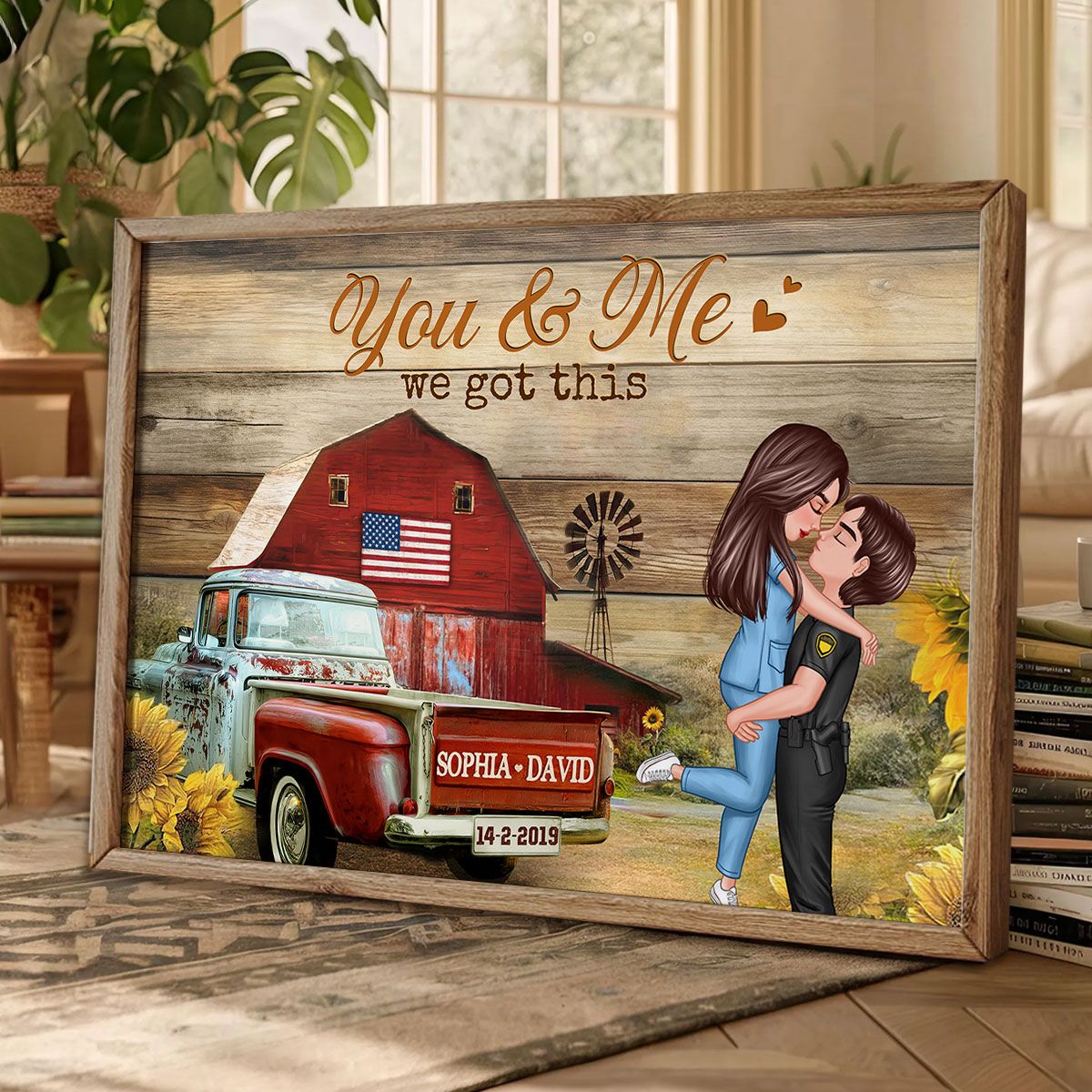 Hero Couple Vintage Truck Farmhouse Personalized Poster, Anniversary Valentine's Day Gift For Him, Her, Husband, Wife