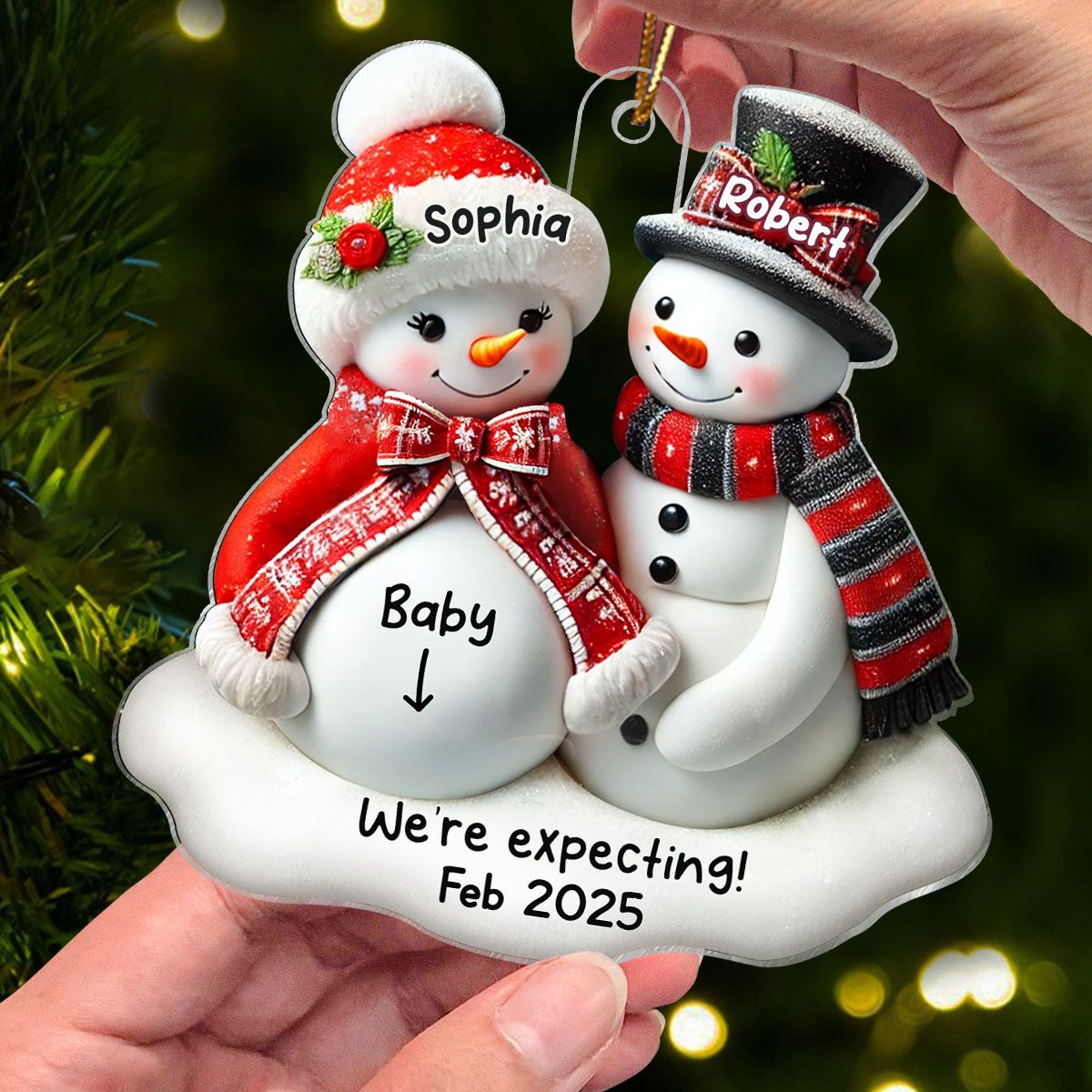 Snowman Couple Expecting Parents Pregnancy Announcement Keepsake Personalized Acrylic Ornament