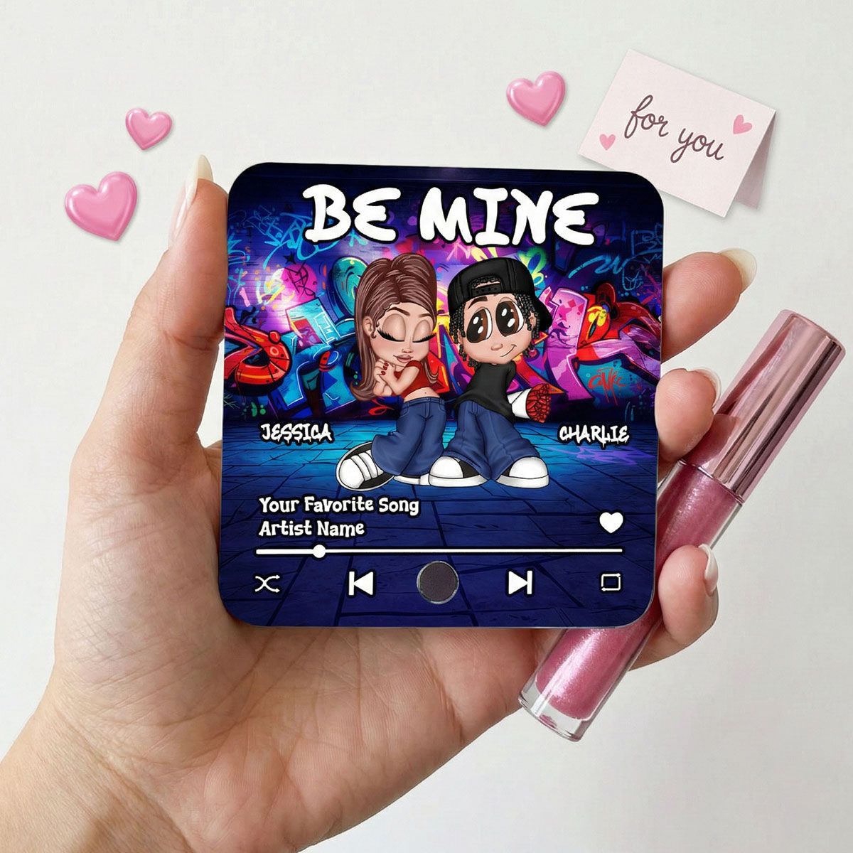 Y2K Couple Graffiti Background - Personalized Music Fridge Magnet - Valentine's Day Gift For Him, Gift For Her