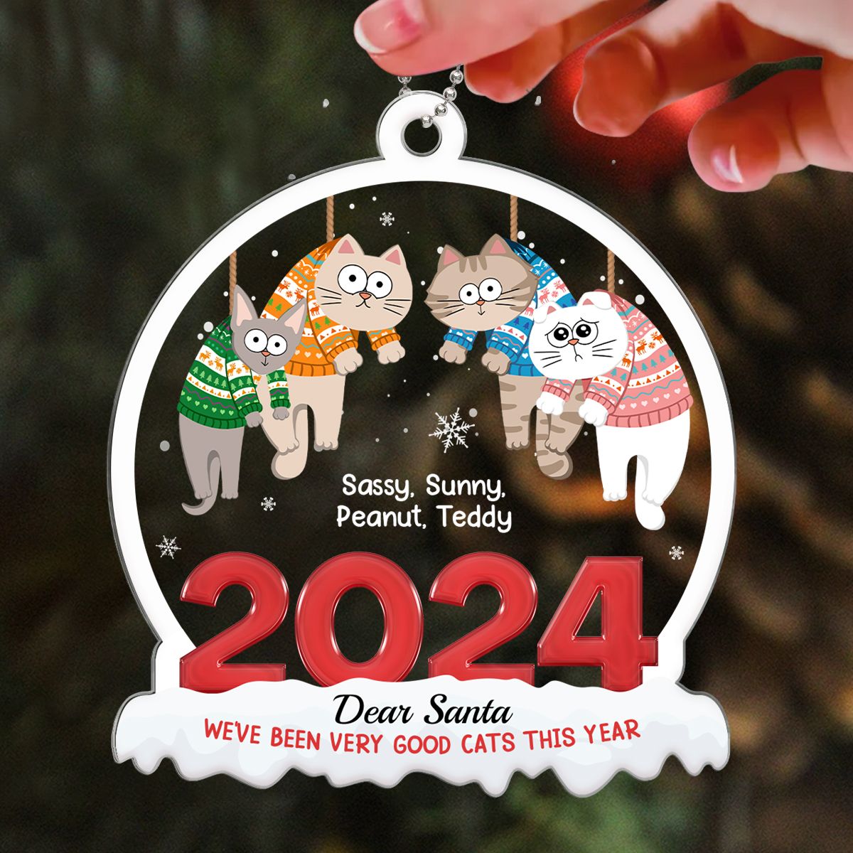 On The Naughty List We Regret Nothing, Hanging Cats Personalized Acrylic Ornament