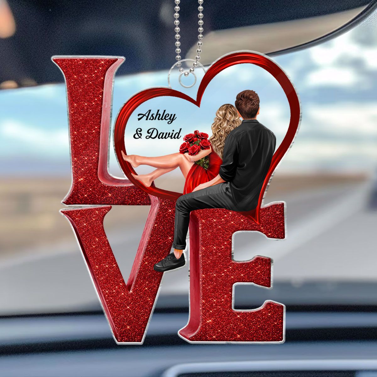 LOVE Couple Heart Car Hanger Ornament, Personalized Couple Decoration Keepsake For Valentine's Day, Special Gift For Her, For Him