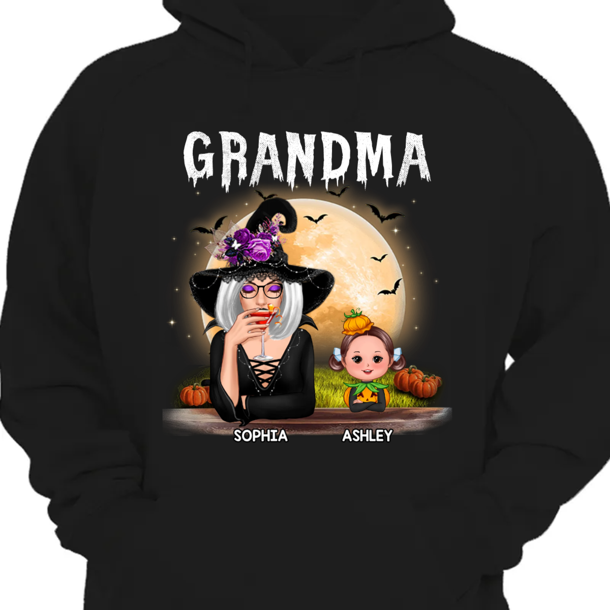 Grandma Mom Witch With GrandKids Halloween Personalized Custom Hoodie