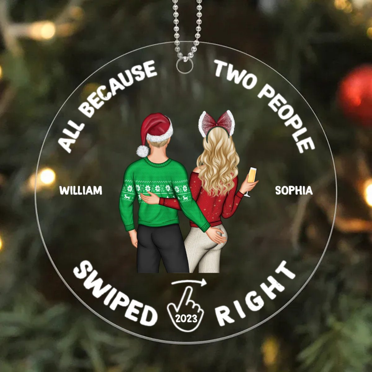 Christmas Swiped Right - Gift For Couples - Personalized Custom Acrylic Ornament