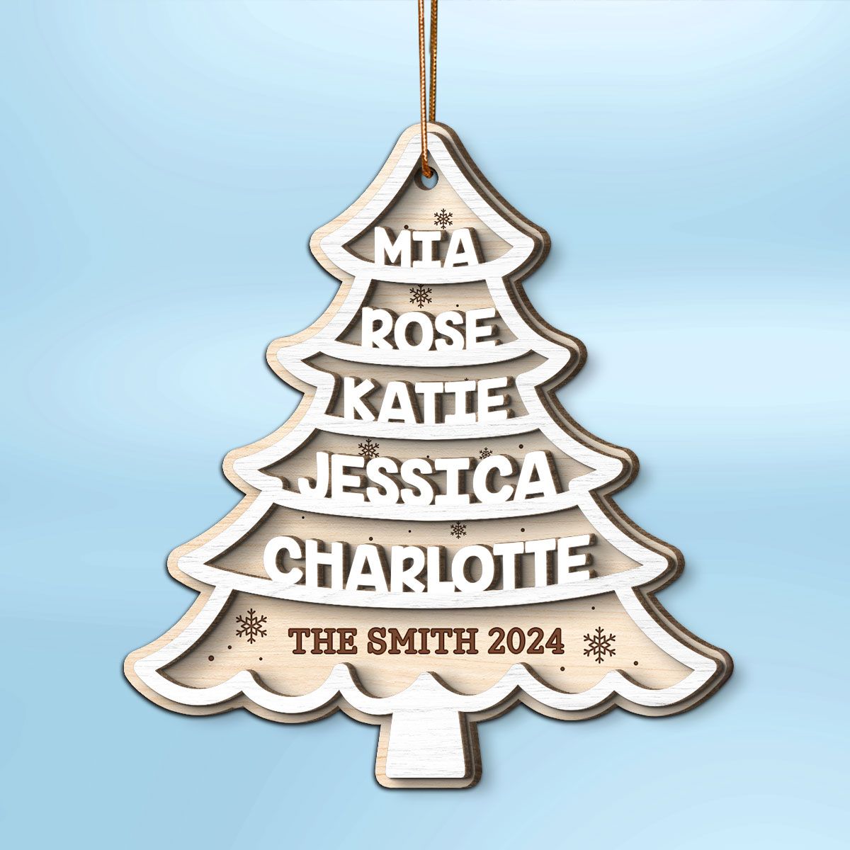 Family Members Names White Christmas Tree Personalized 2-Layer Wooden Ornament