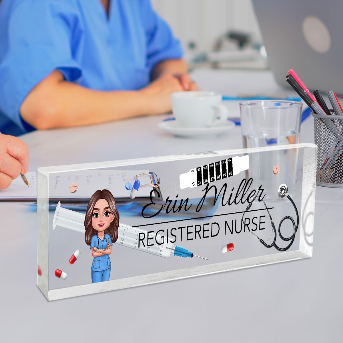 Nurse Things Personalized Acrylic Desk Name Plate, Gift For Nurse, Doctors, EMS, Healthcare Workers