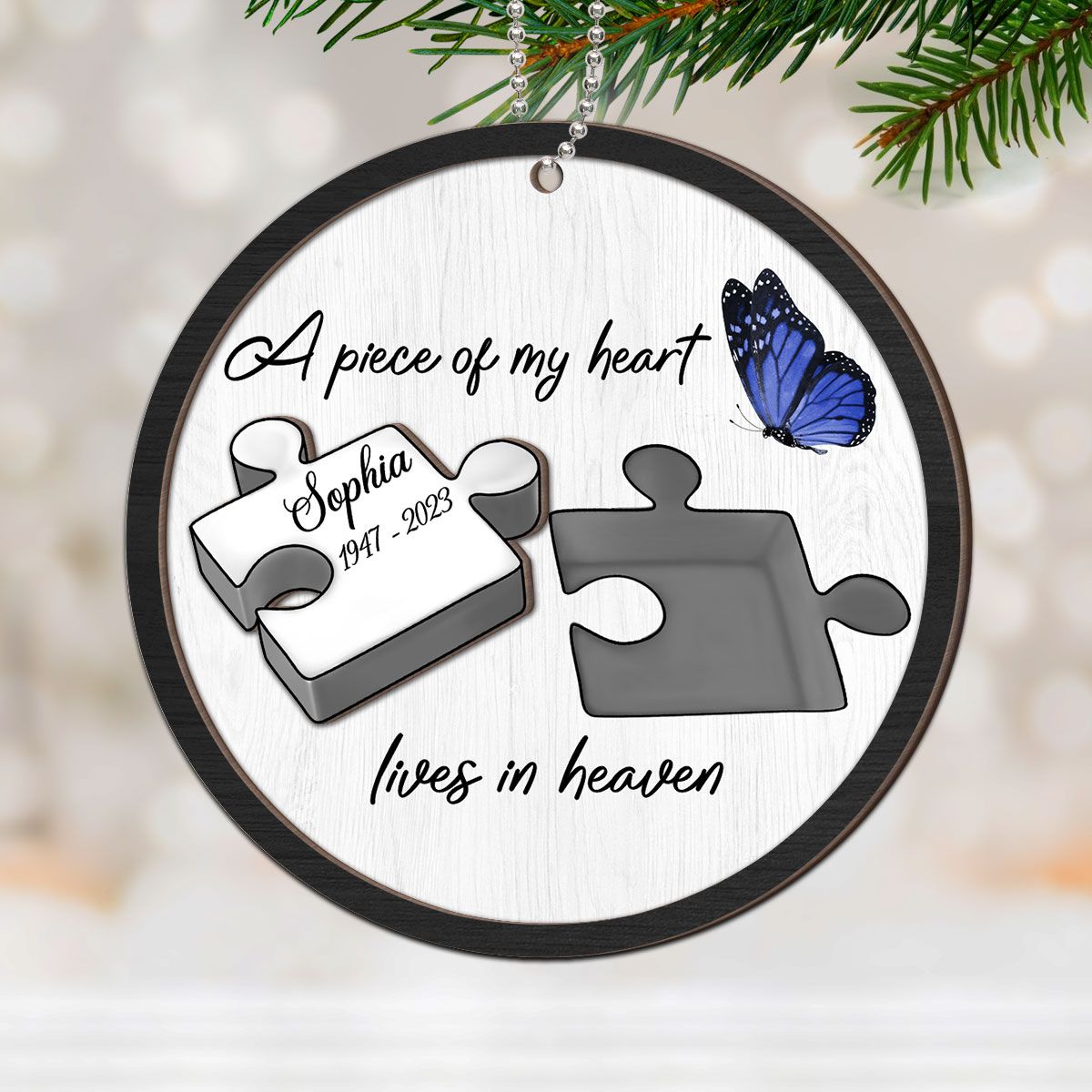 A Piece Of My Heart Lives In Heaven Memorial Personalized Wooden Ornament